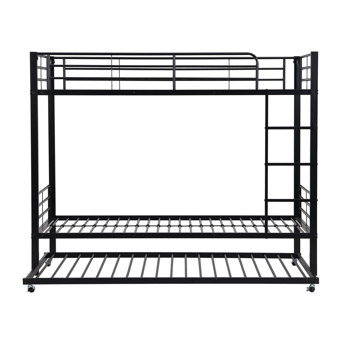 Black Iron Bunk Bed with Pull-Out Bed - Children and Teenagers' Space-Saving Solution, 90x200cm