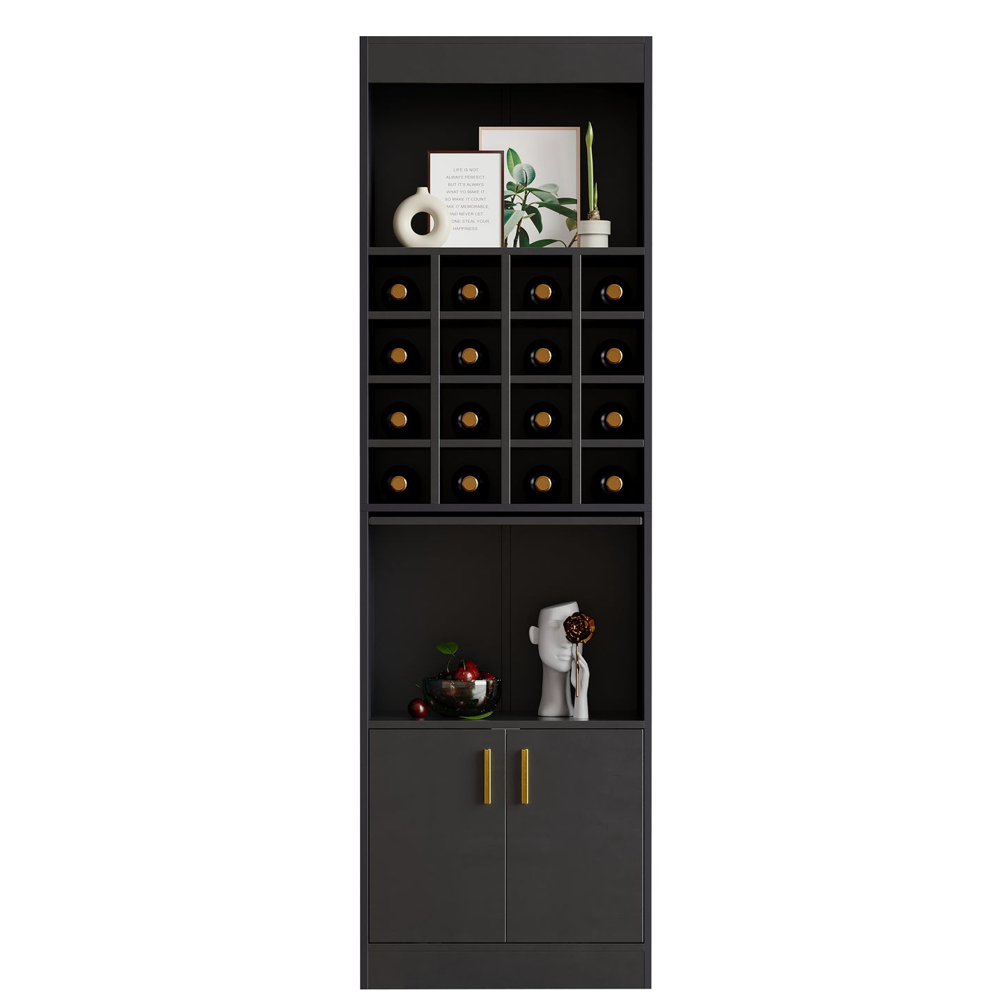 16-Compartment Black Wine Cabinet - Versatile Highboard and Shelving Unit