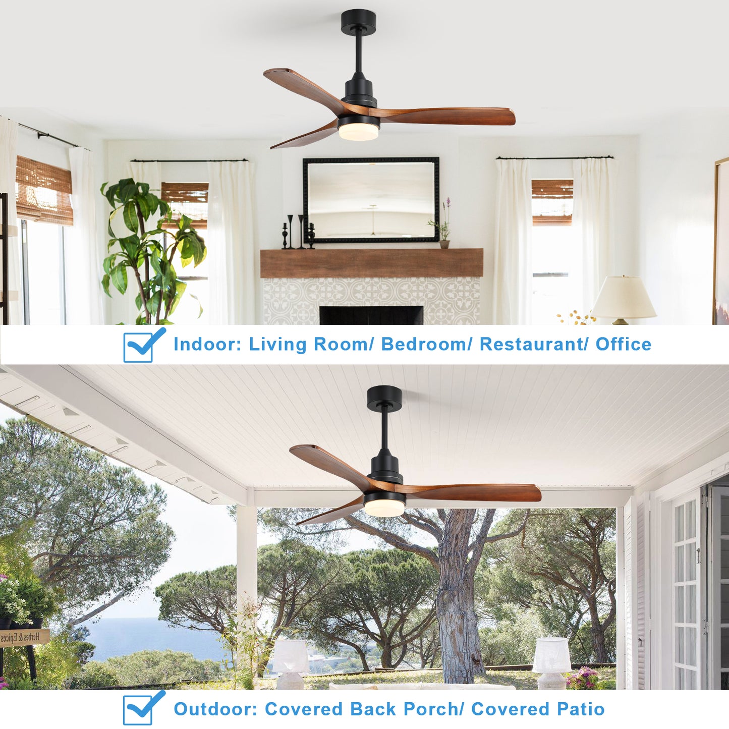 52" Ceiling Fan with Light, 6-Speed Remote Control, Reversible & Energy-Saving DC Motor