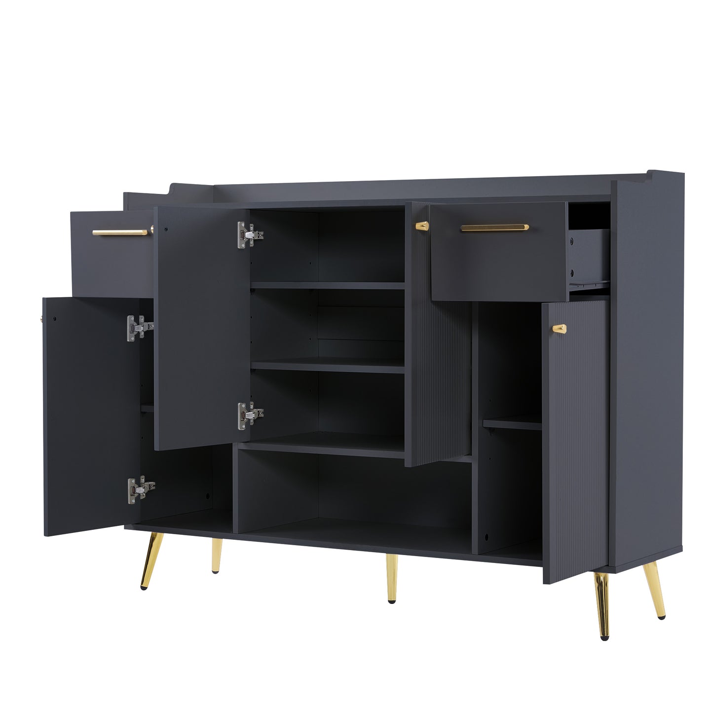 Black Shoe Cabinet with 2 Drawers, 4 Doors, Metal Feet