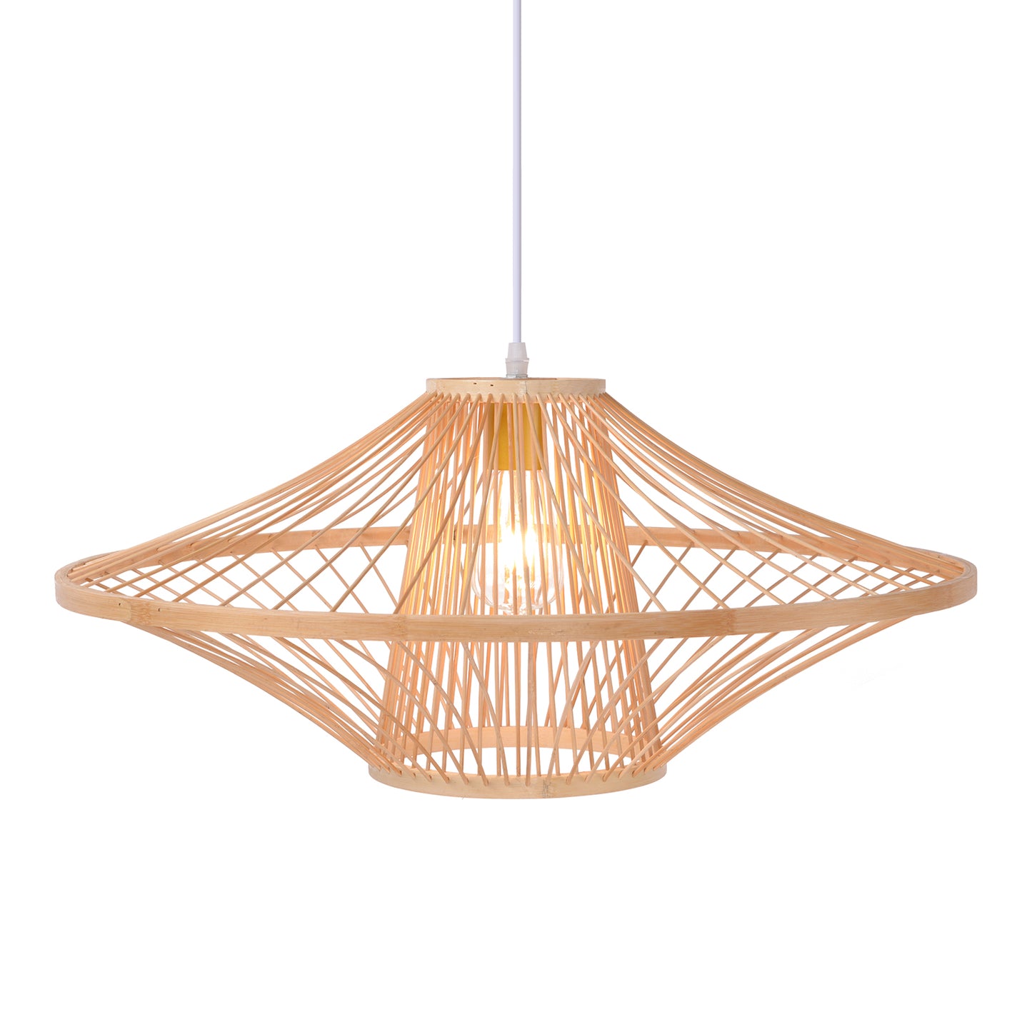 (M)Pendant Lighting Bamboo Handmade Hanging Chandelier 1 Light E27 for Kitchen Living Room