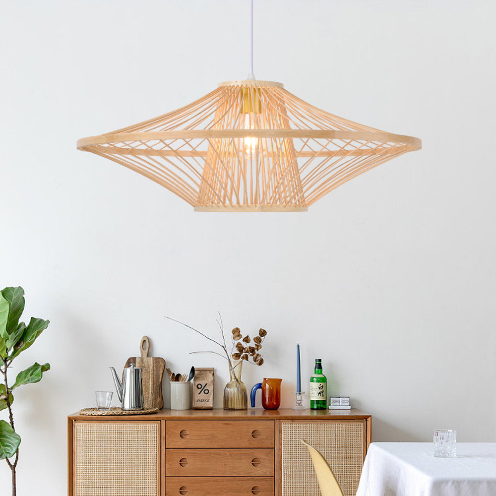 (M)Pendant Lighting Bamboo Handmade Hanging Chandelier 1 Light E27 for Kitchen Living Room