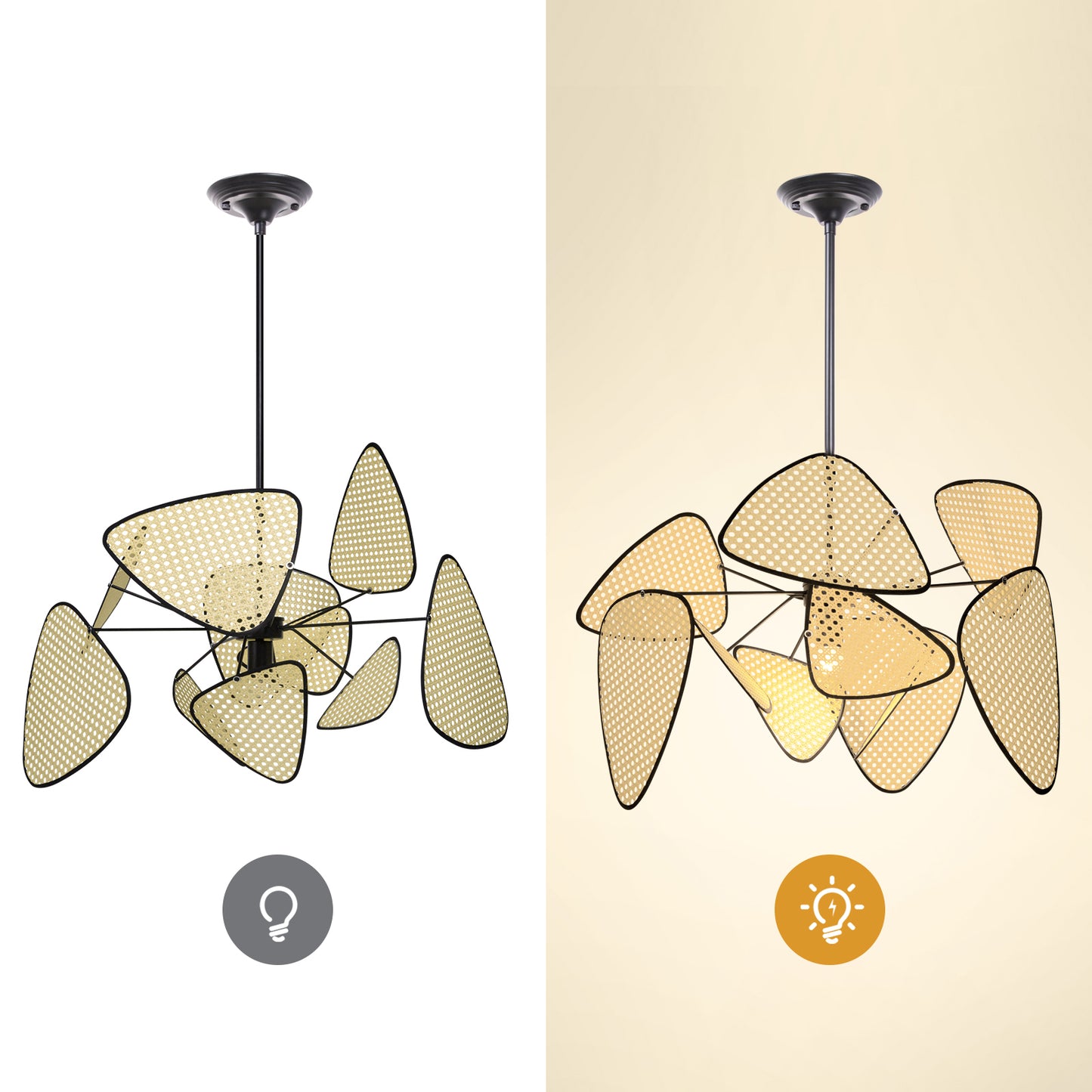 Arturesthome Hollow Fan Blades Combination Rattan Pendant Light Shade For Bedroom Kitchen Island