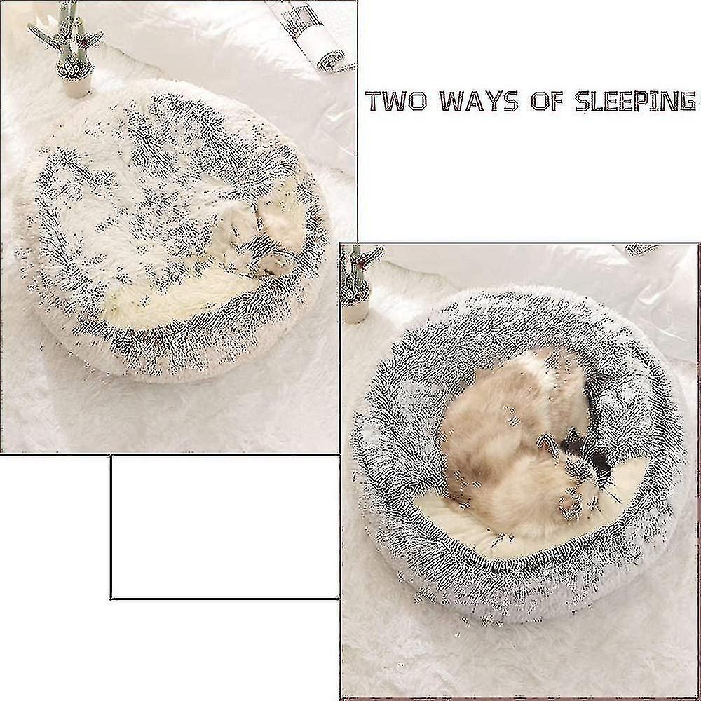 (Y)Fluffy Cat Bed, Round, Soft Plush, Den With Hood, Cat Bed, For The Winter, Warm, Sleeping Pillow, Non-slip, Machine Washable