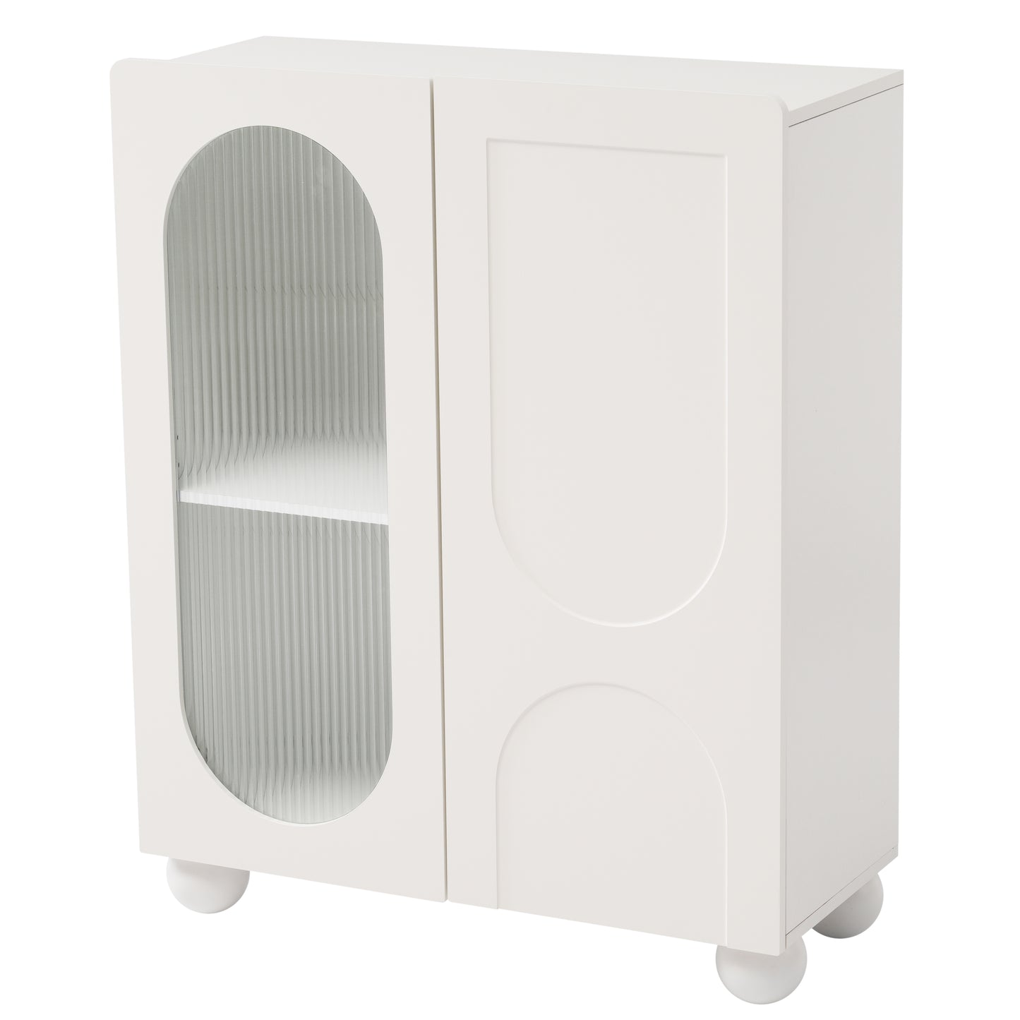 White Scania-Style Storage Cabinet,80cm, Multifunctional with Tempered Glass