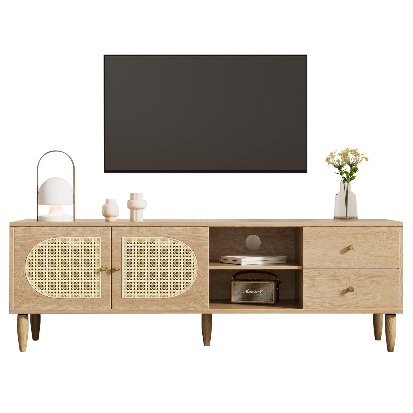 150cm Rattan TV Cabinet with Adjustable Shelf for 60 inches TVs