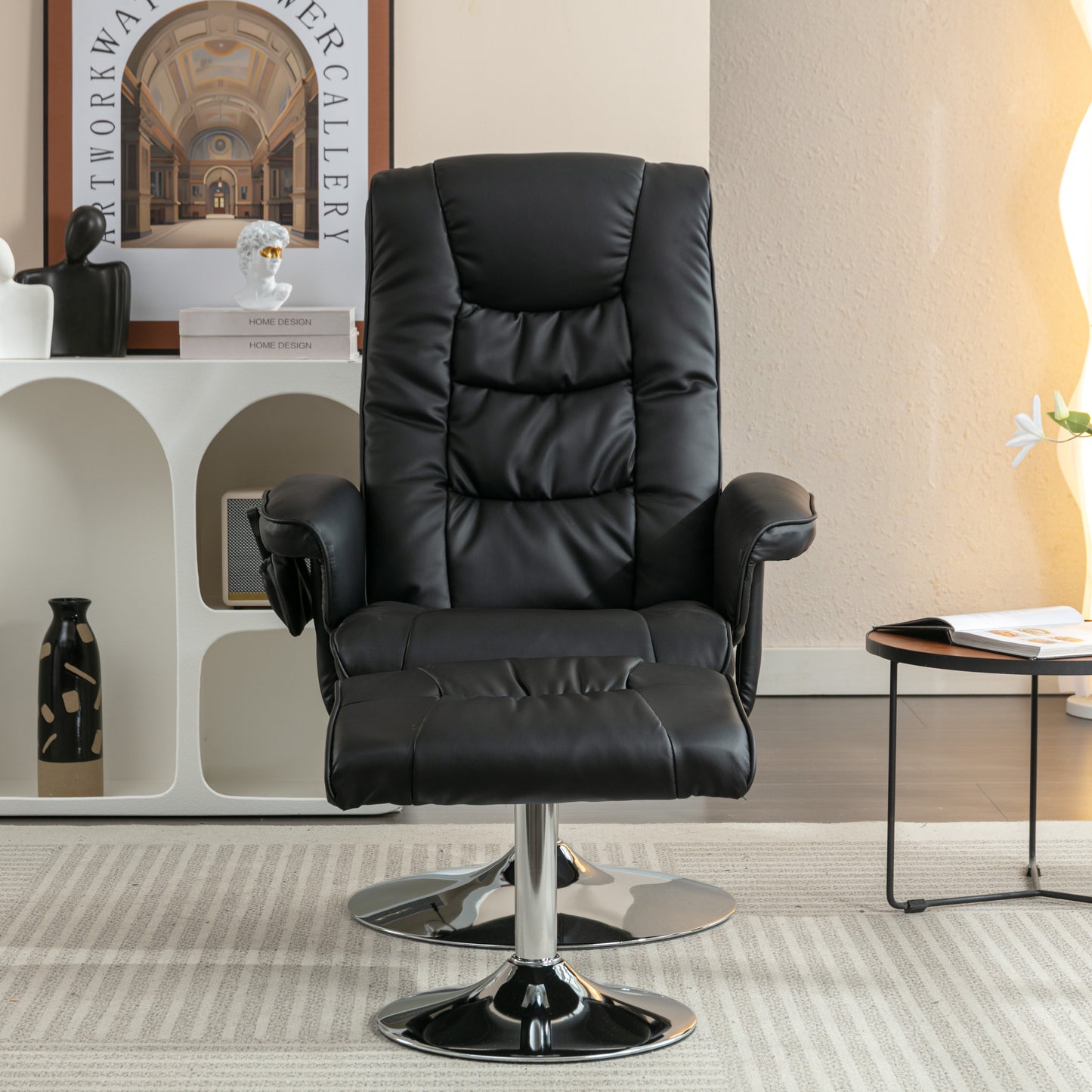 Luxurious PU Leather Massage Chair with Ottoman - 5-Point Massage for Home Relaxation