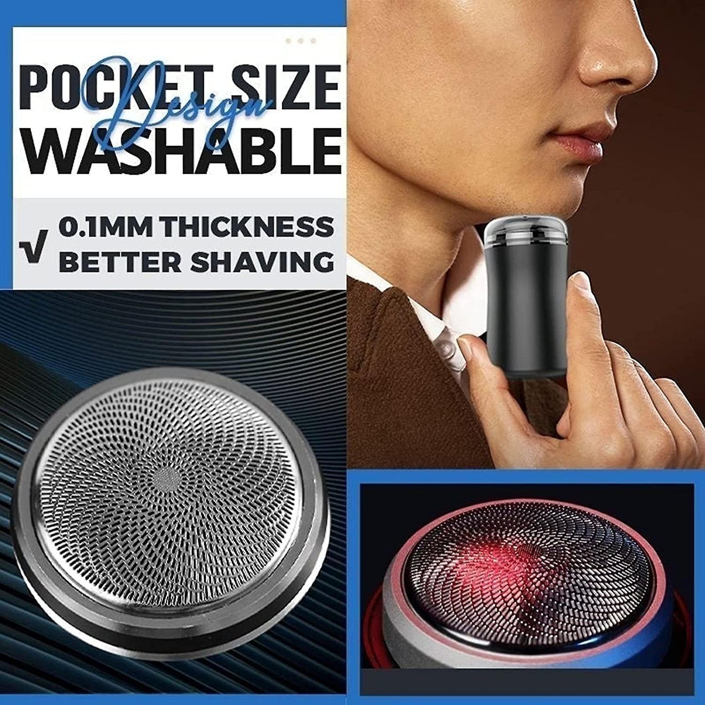 (Y)Pocket Size Washable Electric Shaver, Men Electric Portable Travel Shaver, Mini Pocket Size Rotary Razor