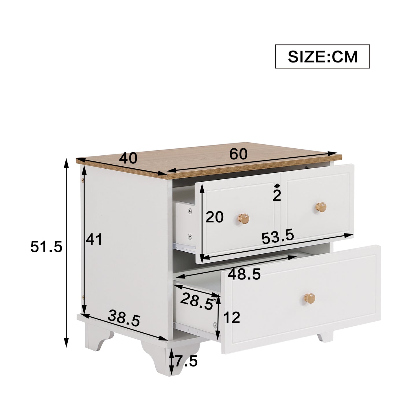 (Z)Modern minimalist bedside table with two drawers White natural wood grain