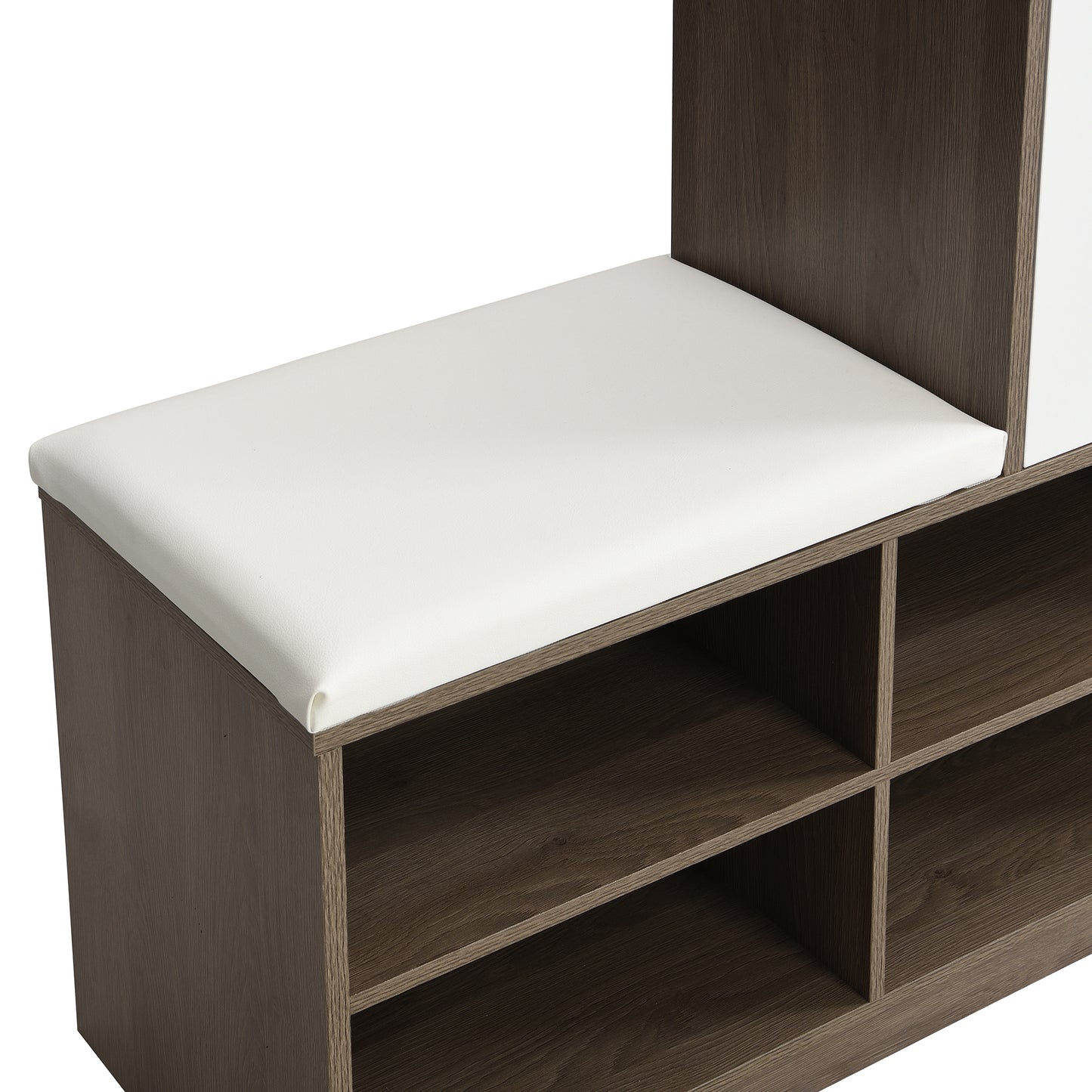 White Multifunctional Shoe Storage Bench with Padded Seat and Adjustable Shelves, Hallway Shoe Cabinet