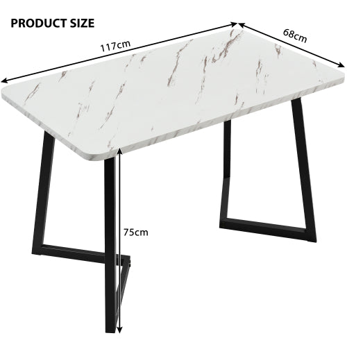 (p)Chic Dining Table-Black White Marble Pattern, Metal Frame, Ideal for Modern Dining  Living Rooms