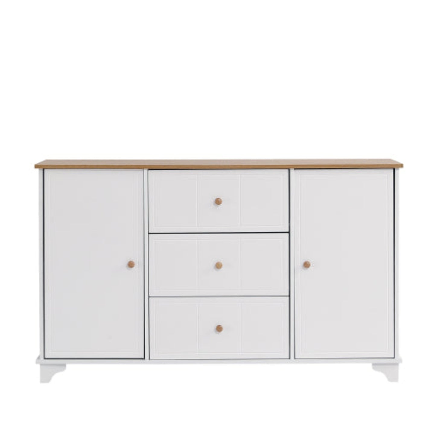 Classic Commode,3 Drawers, 2 Doors, Natural Handles, White,Natural Finish