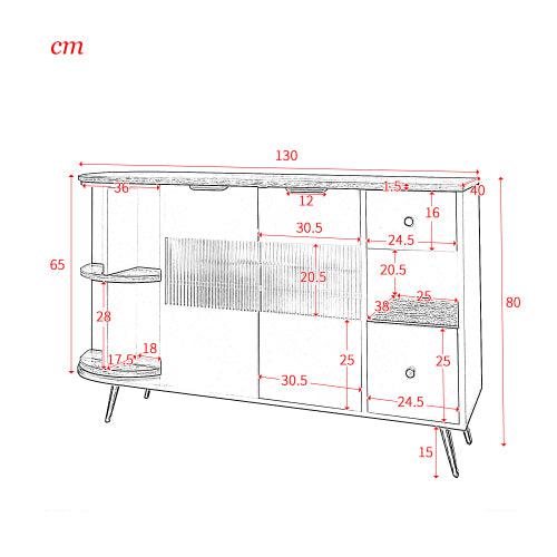 Modern Sliding Glass Door Sideboard-LED-lit, Black Wooden, Adjustable Feet