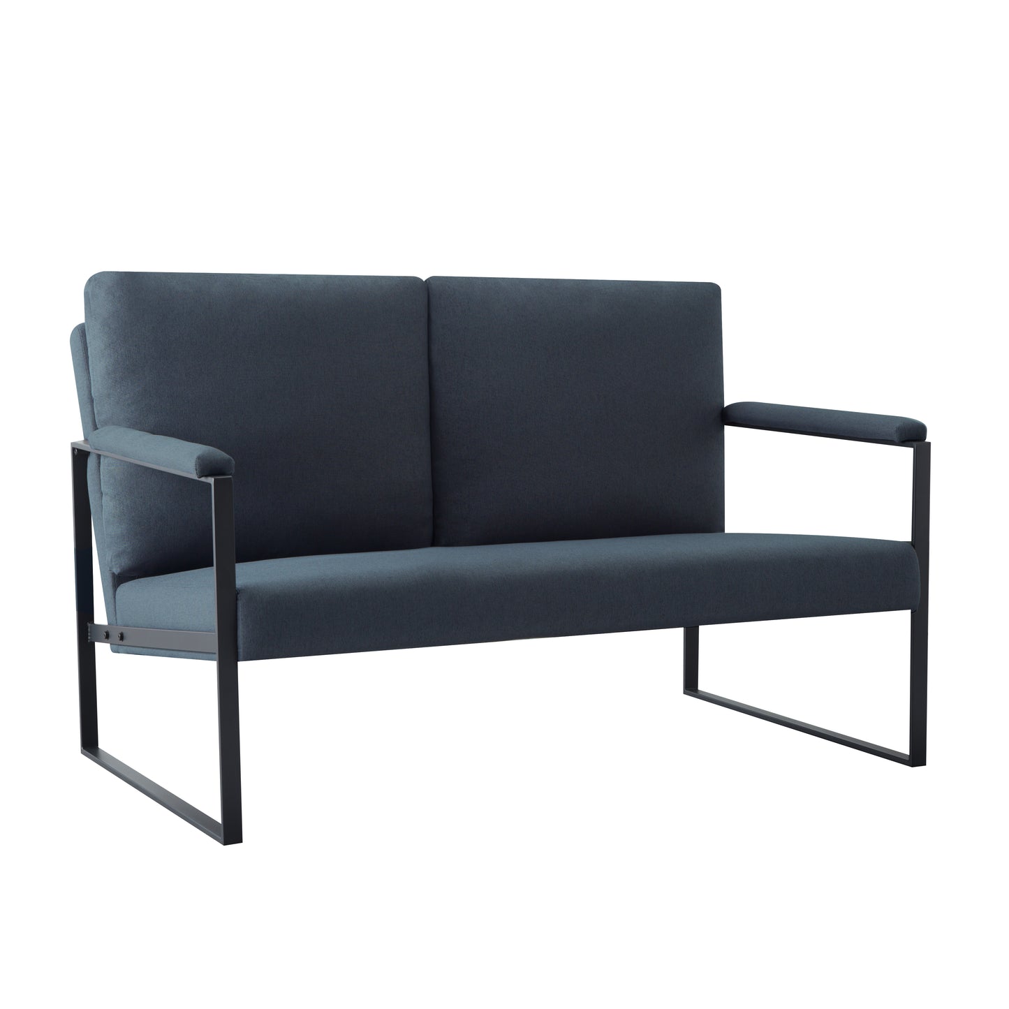 A simple - optimized double - seater sofa with a metal frame.