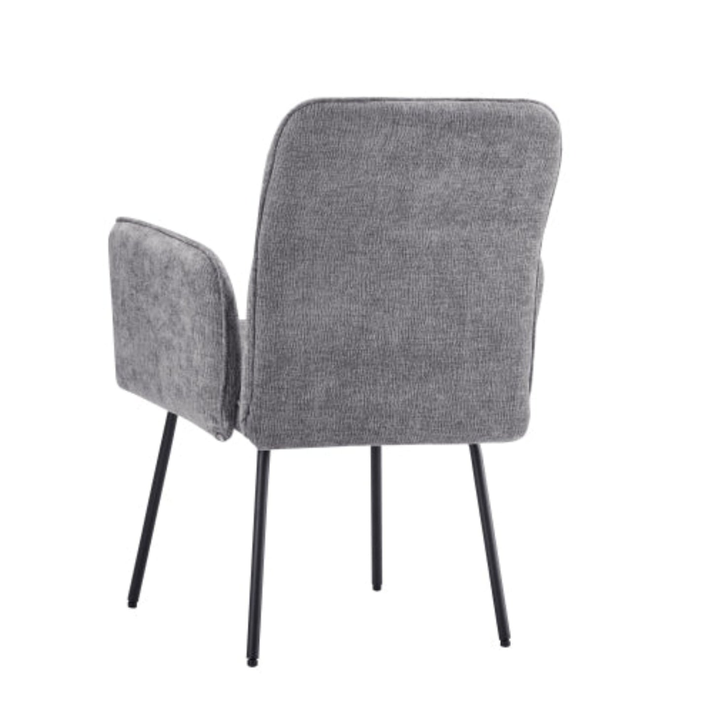 Grey Dining Chairs - Living Room Armchairs with Extra Large Cushions and Black Metal Legs - 4pcs