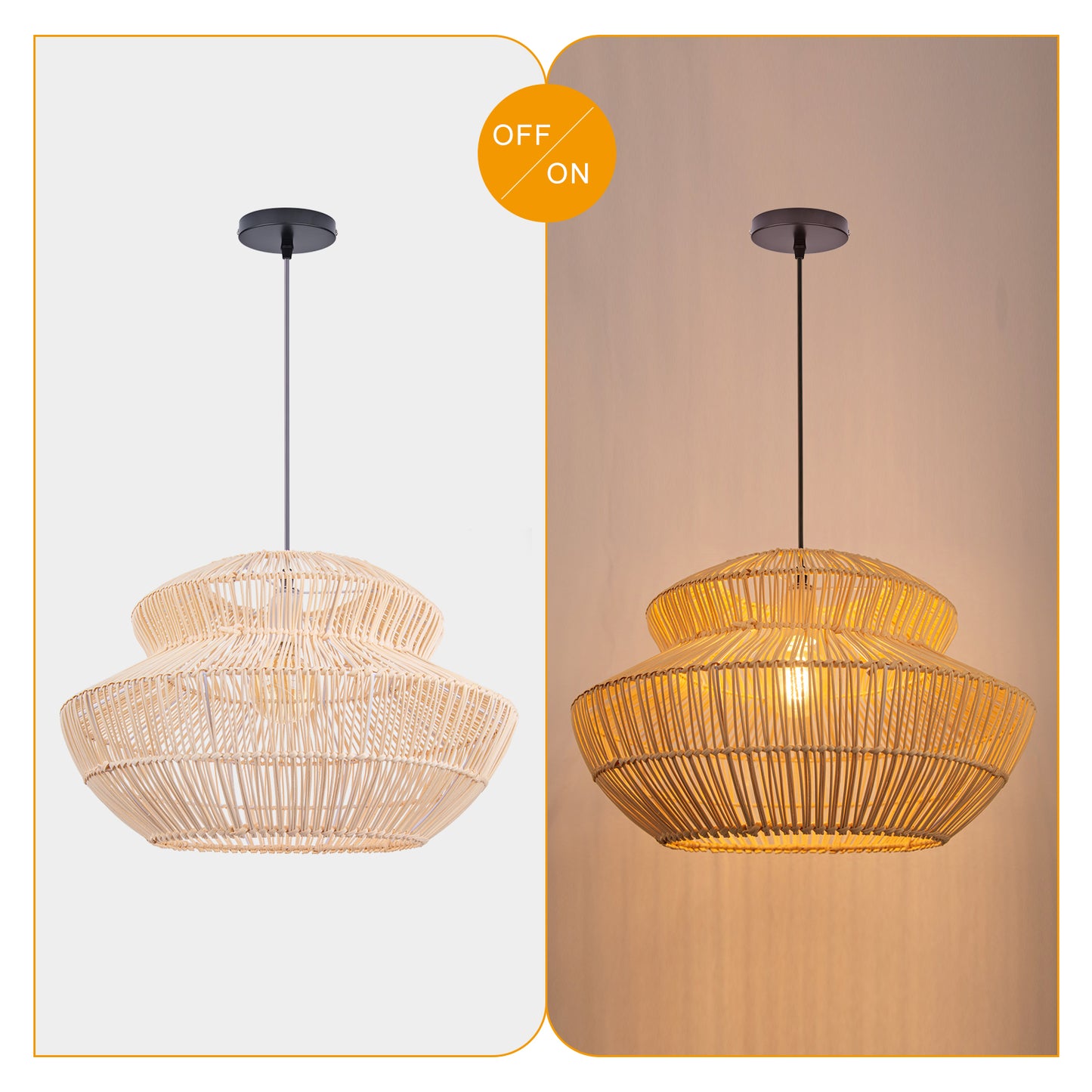 (Q)Handmade Rattan Pendant Light,,Rustic Style Rattan Pendant Light,Rattan Dome Decoration,Suitable for Living Room,Dining Room,Coffee Shop