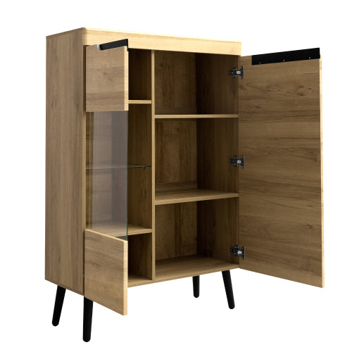 Modern Sideboard with Glass Doors-Natural Colour, Chest of Drawers, Perfect for Living Room Buffet