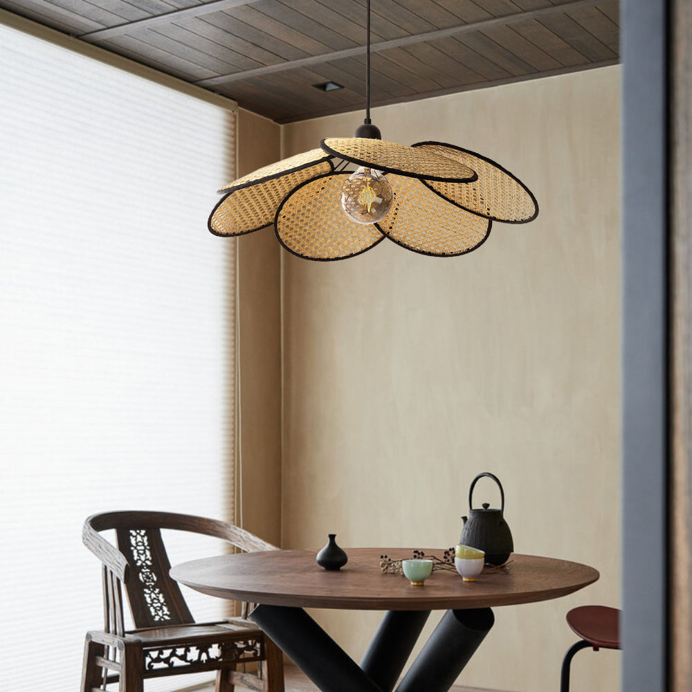 (M)ARTURESTHOME Rattan Pendant Light Fixture Black Hanging Chandelier For Living Room