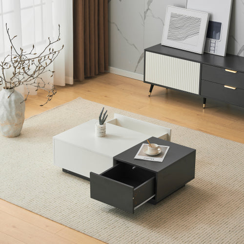 Modern Rectangular Coffee Table-Grey-White with 2 Drawers, 45 kg Load, Perfect for Living Room