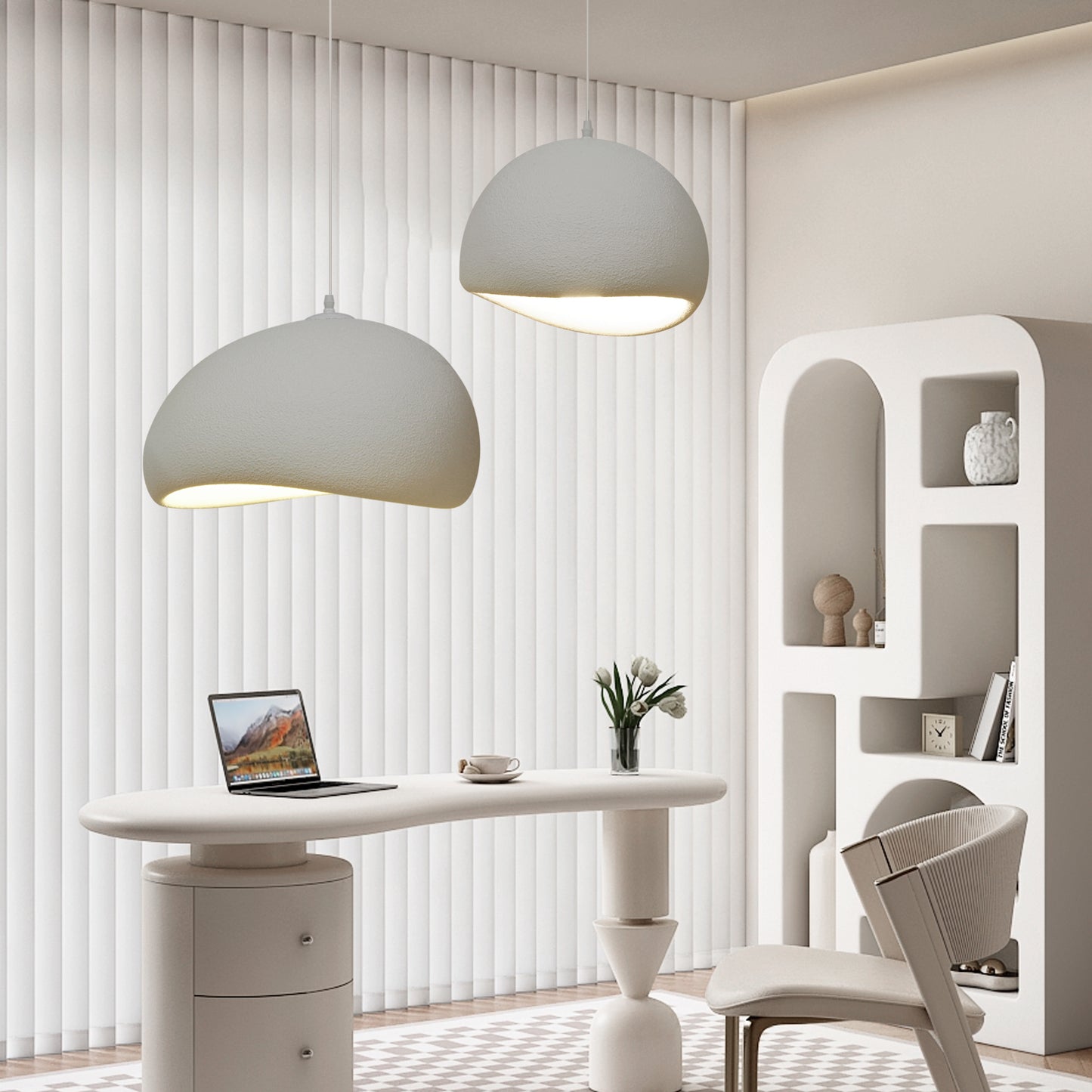 (M)Wabi Sabi Pendant Lighting Polystyrene White Chandelier Hanging Light Fixture for Dining Room Hall