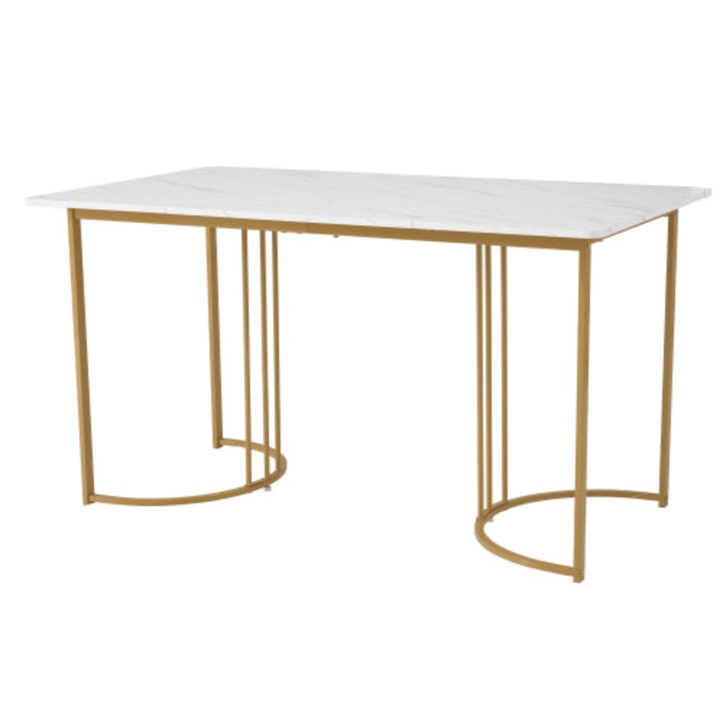 White Golden Modern Marble Pattern Dining Table, Metal Frame, Adjustable Feet