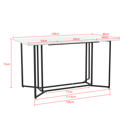 Unique Metal Frame Dining Table-Modern Marble Pattern, Adjustable Feet, White Black for Dining Living Rooms