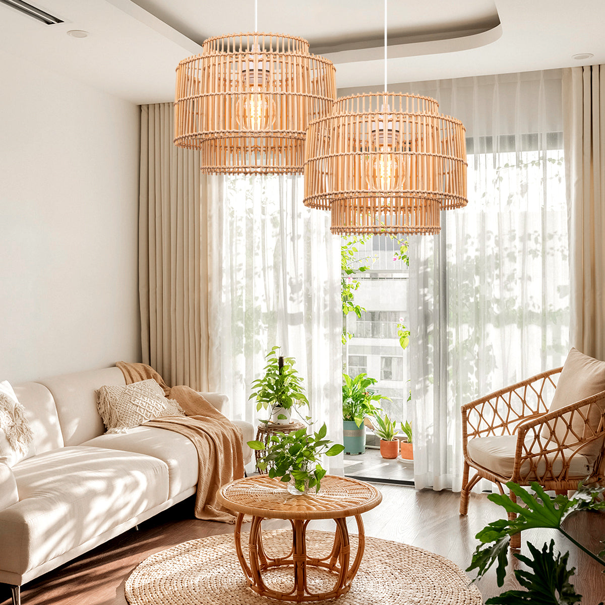 Arturesthome Boho Beach Woven Rattan Pendant Lights Handwoven Ceiling Pendant Light