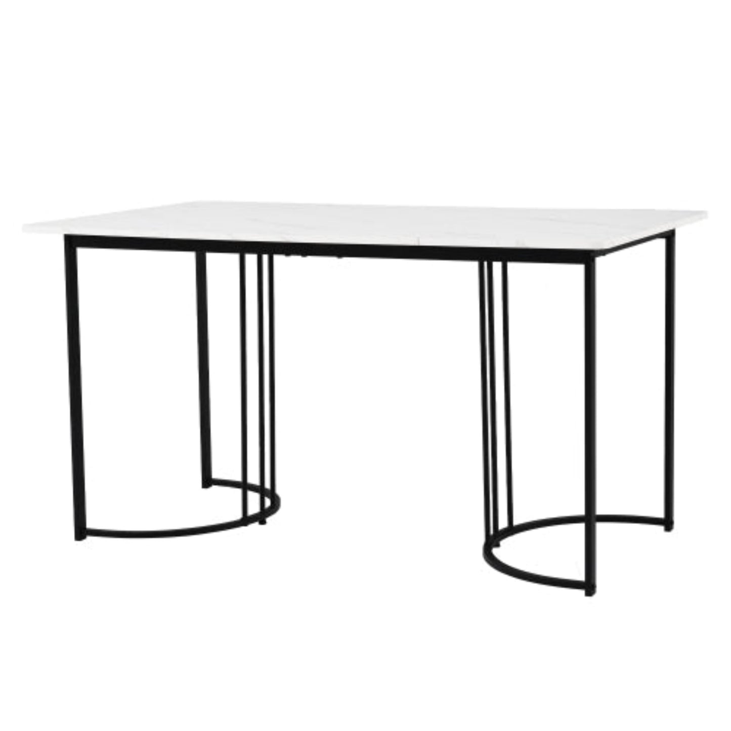 Modern Marble Pattern Dining Table,Metal Frame, Adjustable Feet, WhiteBlack