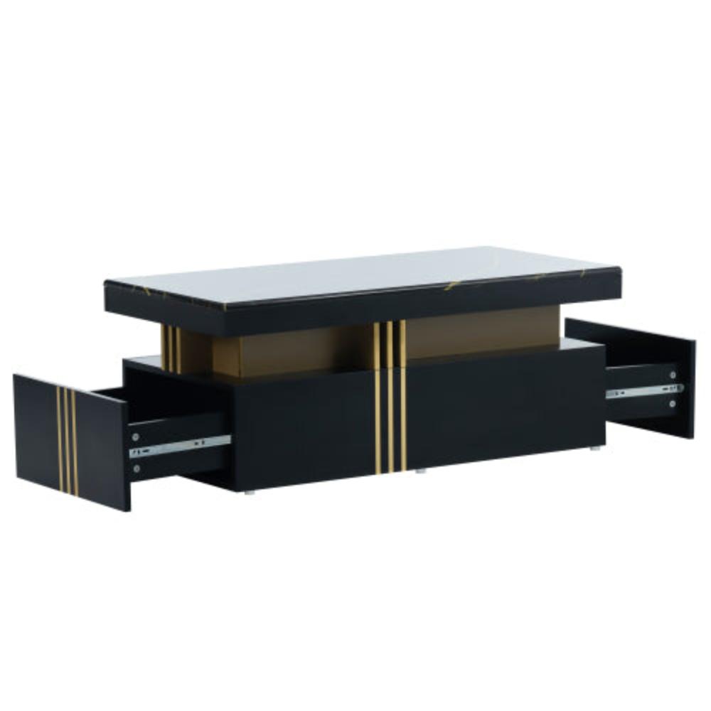 Modern Rectangular Coffee Table,PVC Top, 2 Drawers, Living Room,100x50x40cm