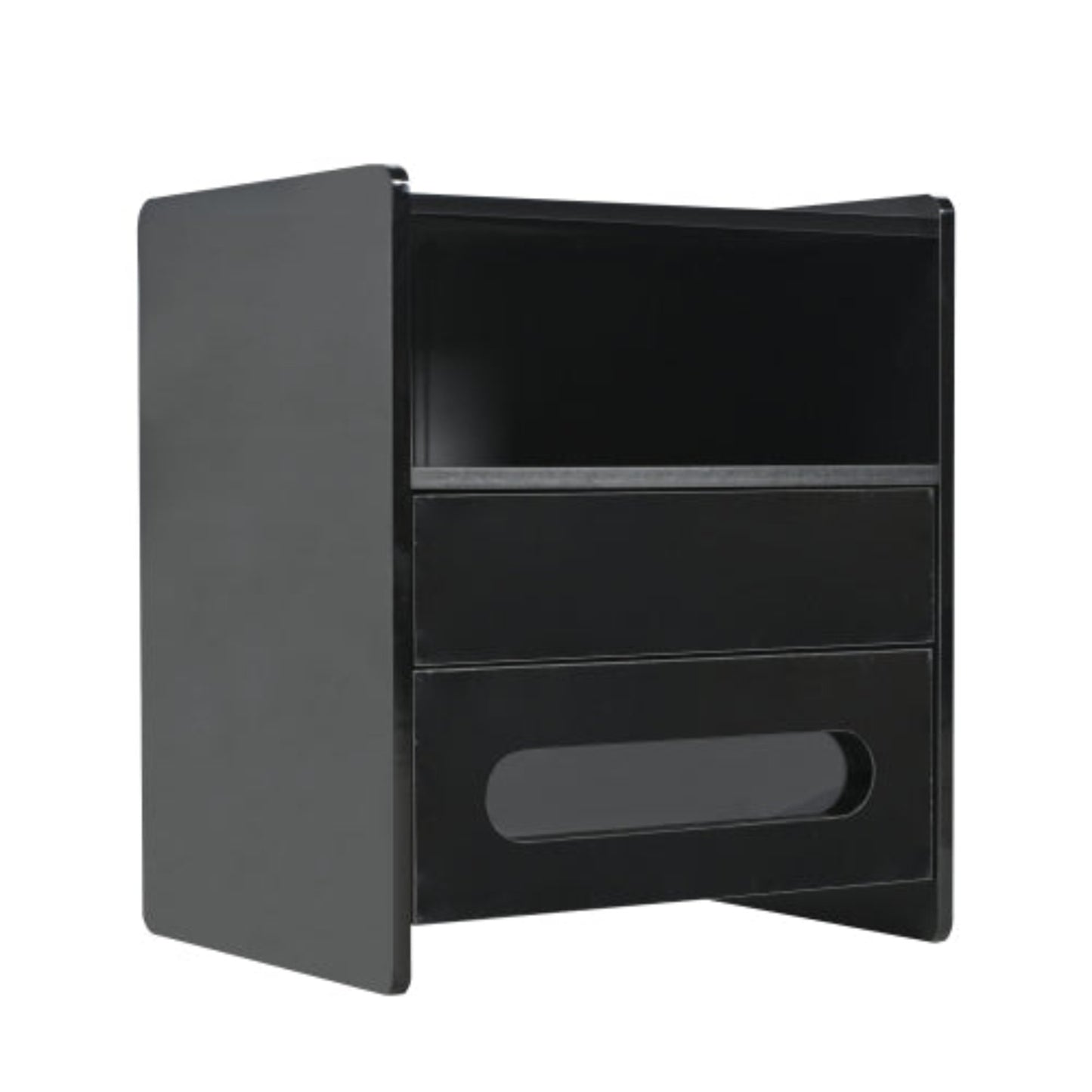 High Gloss LED Bedside Tables-Modern 2-Drawer Nightstands with LED Lighting, BlackSet of 2