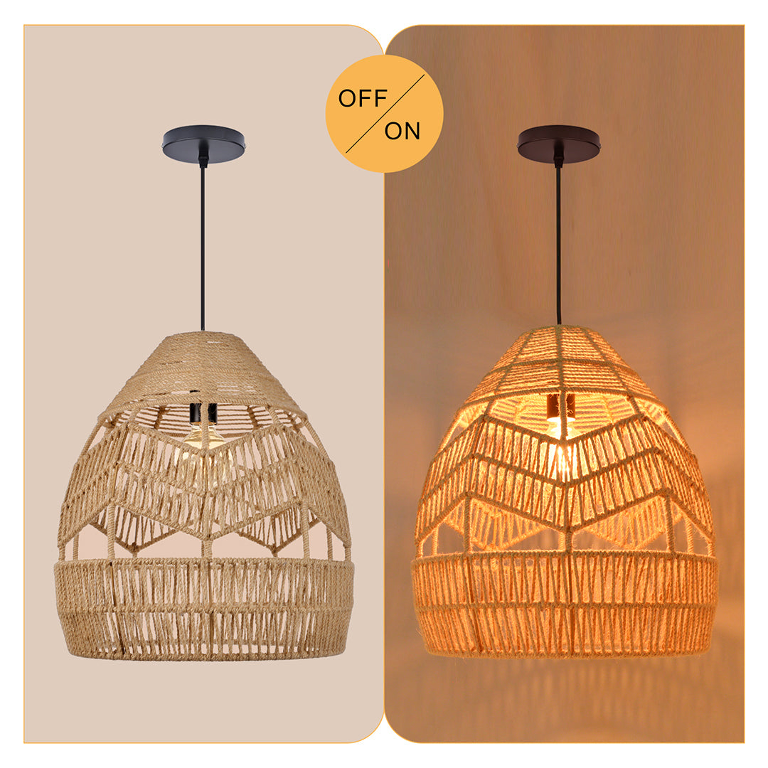 (Z)ARTURESTHOME Natural Woven Rope Pendant Light Boho Chic Hanging Lamp Handcrafted Rattan Light Fixture for Dining Room Living Room Bedroom Decor