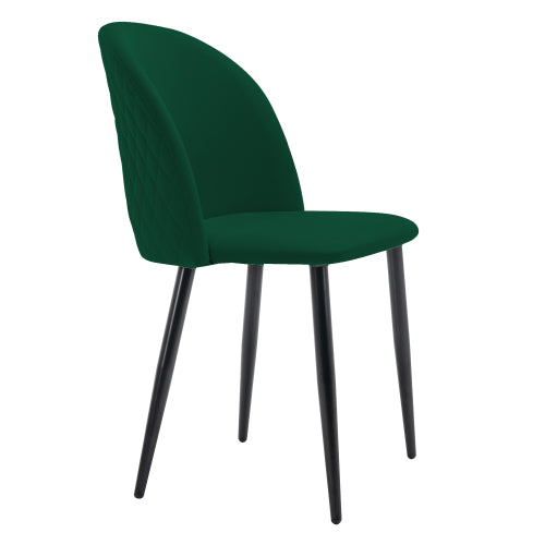 (p)Dining Chair (2 pcs), Upholstered Chair Design Chair with Backrest,Velvet Seat Metal Frame,Adjustable Feet,Diamond Pattern on the Back,Green