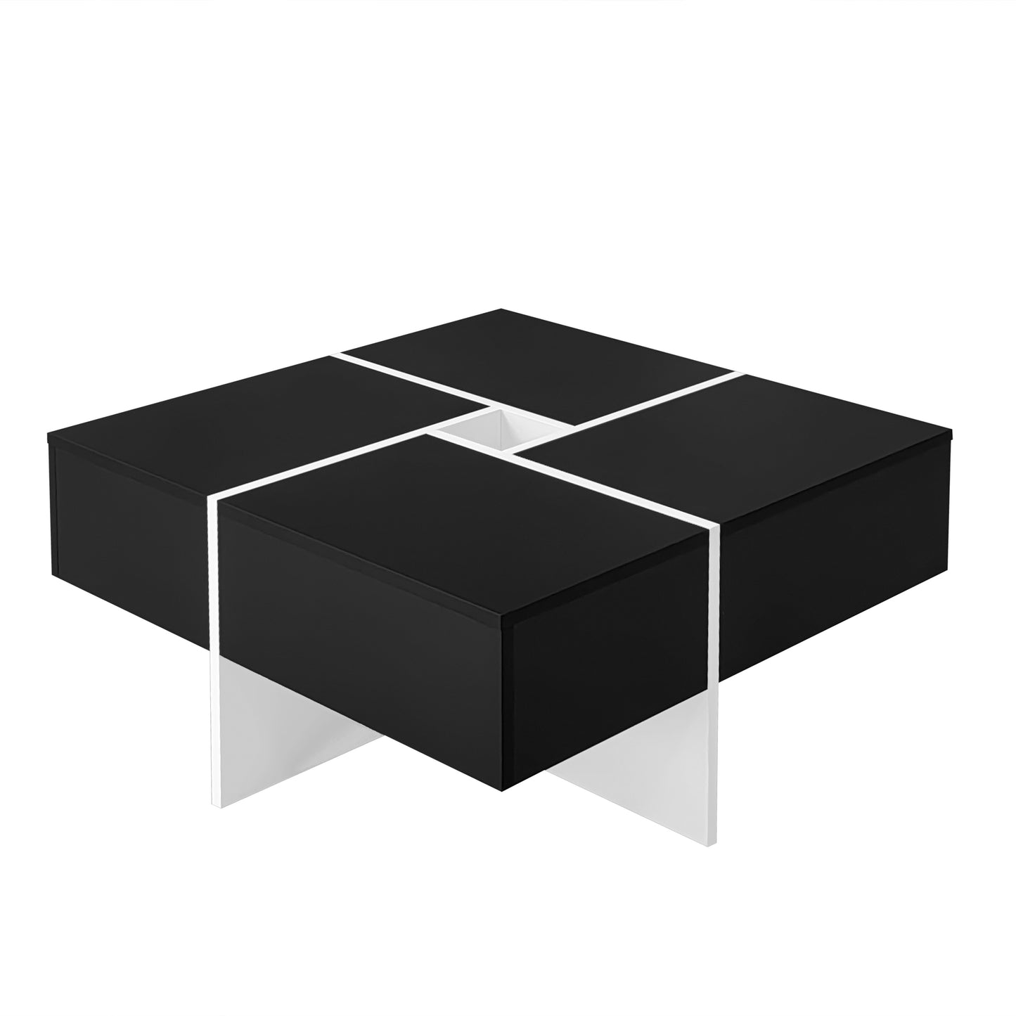 70cm Black and White Square Coffee Table with Central Storage