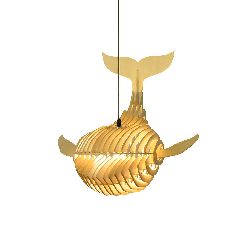 (M) Fish Natural Wood Pendant Light Hanging Chandelier Handmade for Kitchen Island Living Room Bedroom