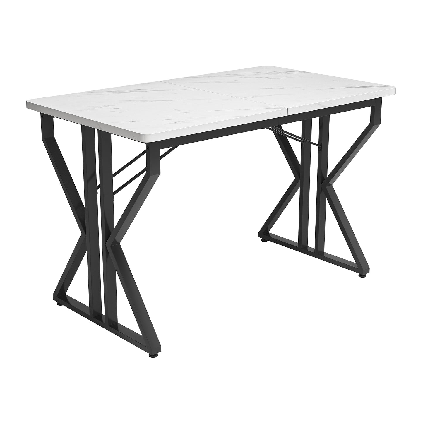 White Modern Marble Dining Table-Metal Legs, Stable Frame, Suitable for Kitchen or Living Room