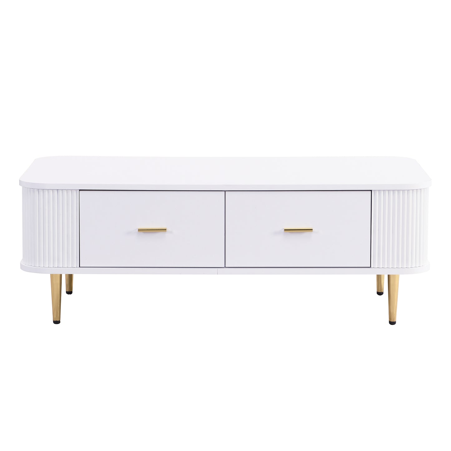 Elegant Wavy Sides Coffee Table with Gold Handles and Drawers