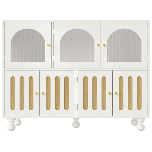 Elegant White Sideboard with Rainbow Glass-Piano Key Doors