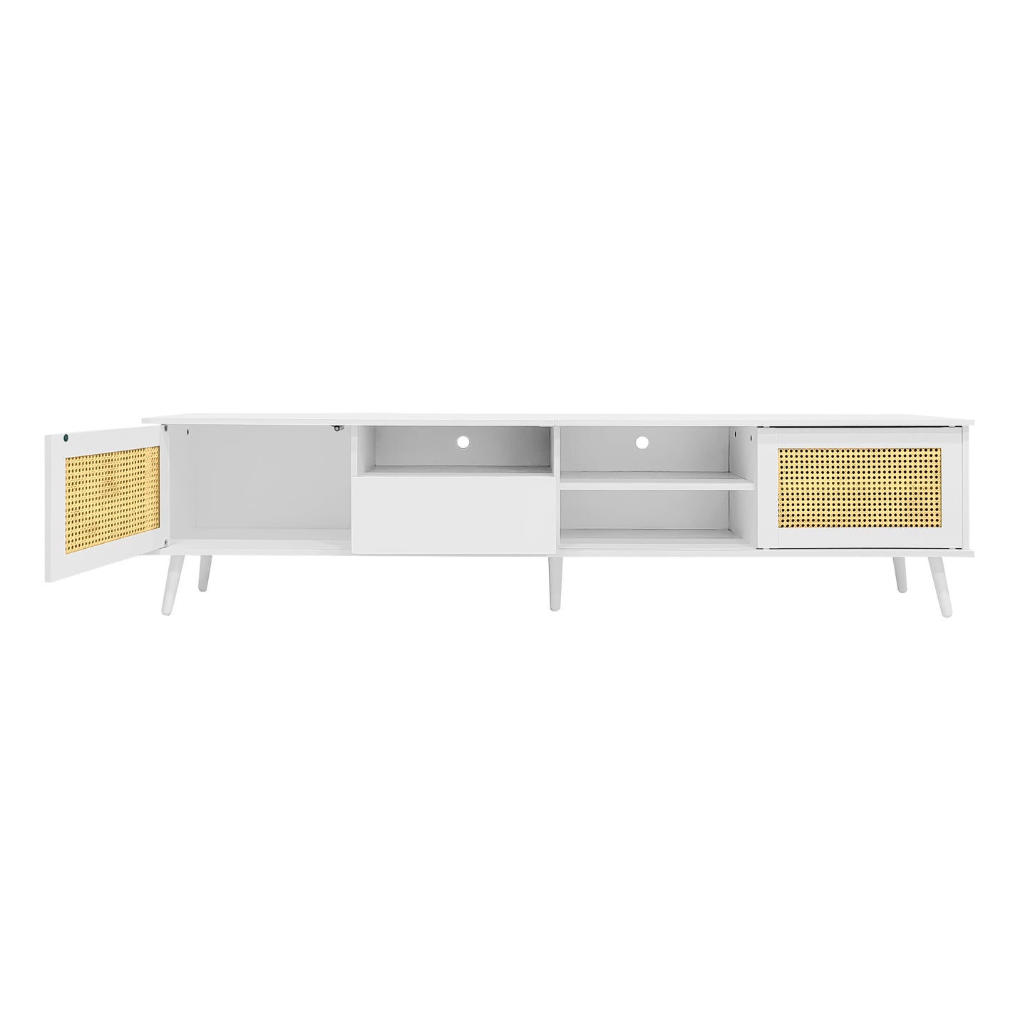 White Rattan 200cm TV Stand for 90 inches TVs with Storage and LED Lighting