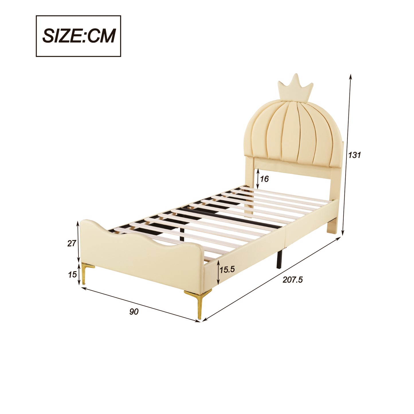 Cartoon 90x200cm Upholstered Children's Bed with Faux Leather and Metal Feet