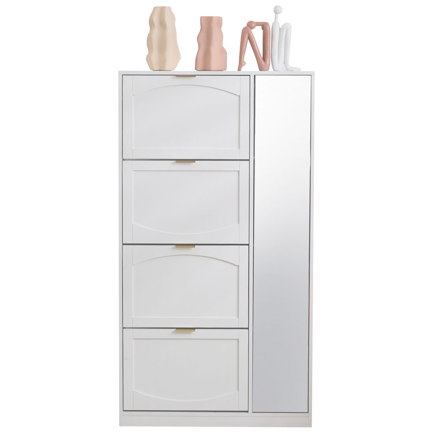 Modern White Shoe Cabinet with Mirror and Foldable Storage - Ideal for Hallway