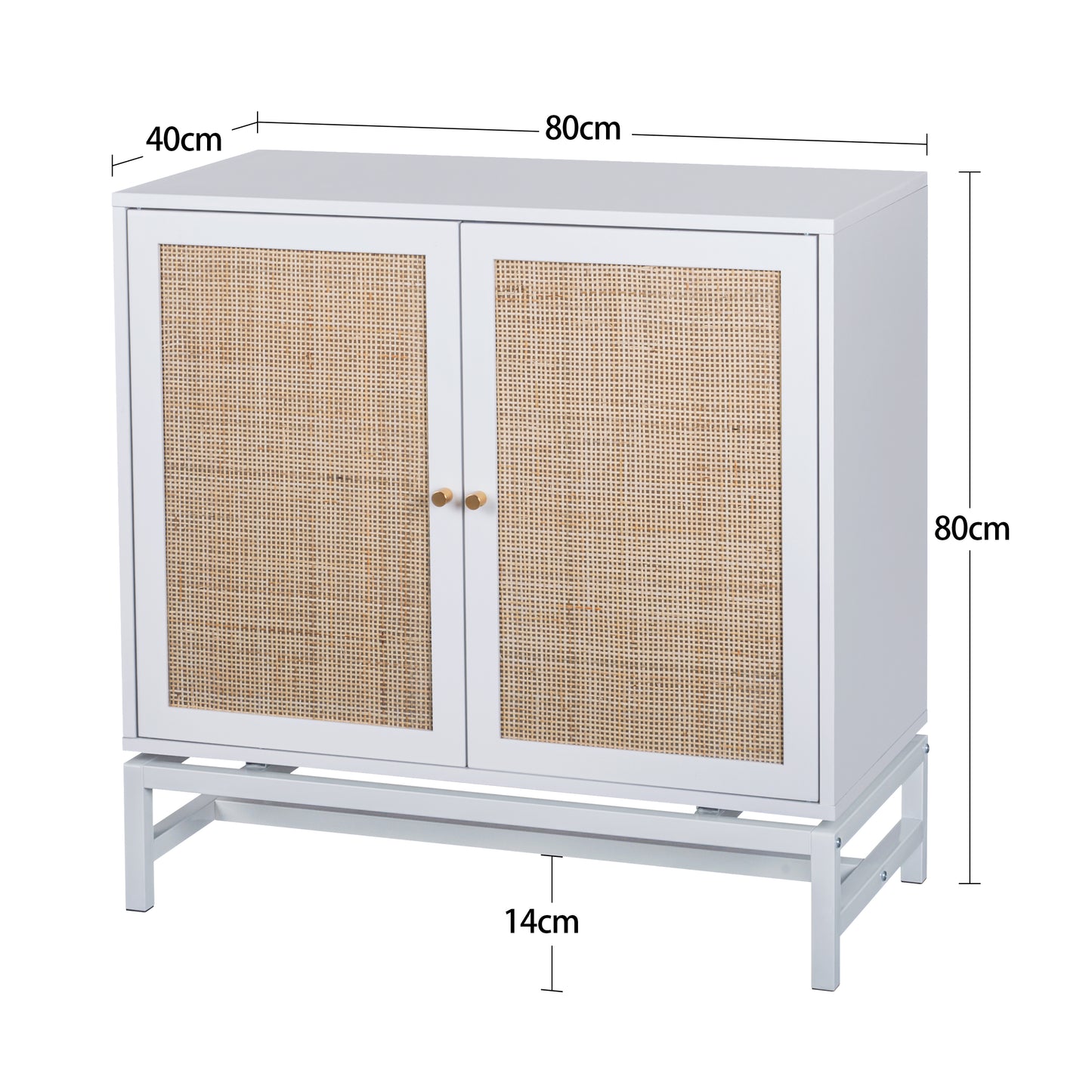 Natural Rattan Hanging Storage Cabinet with Double Doors and Metal Base