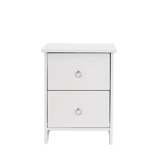 White 2-Drawer Bedside Table with Silent Glides and Embossed Edge