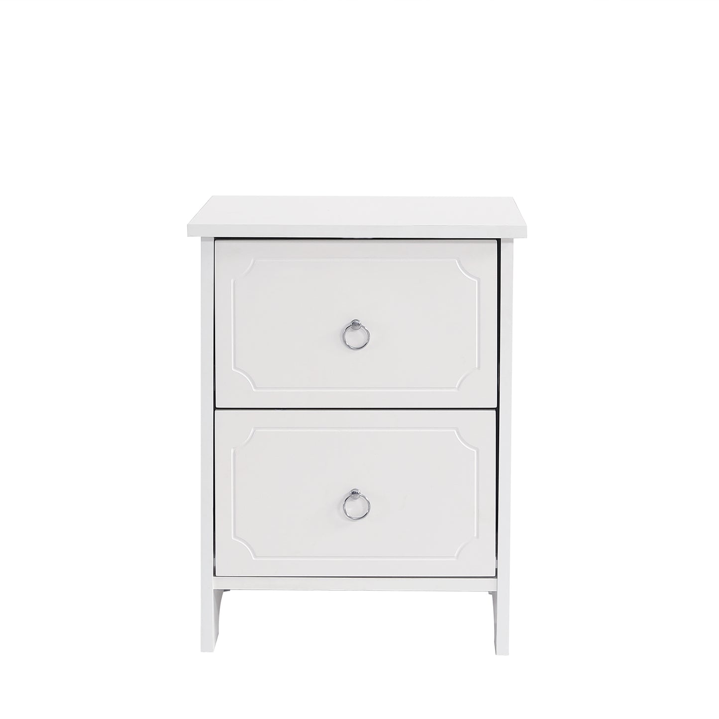 White 2-Drawer Bedside Table with Silent Glides and Embossed Edge