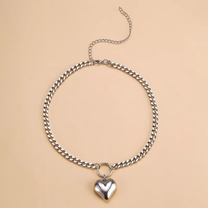 (Y)Fashionable big heart collarbone chain simple Harajuku style hip-hop circle peach heart collarbone chain female