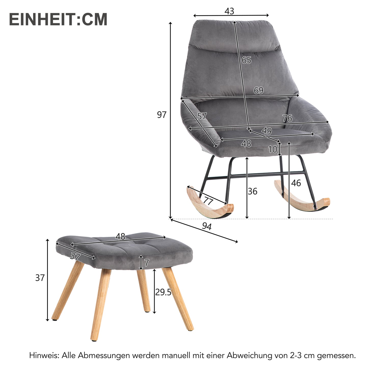 Ergonomic Grey Rocking Chair with Footstool