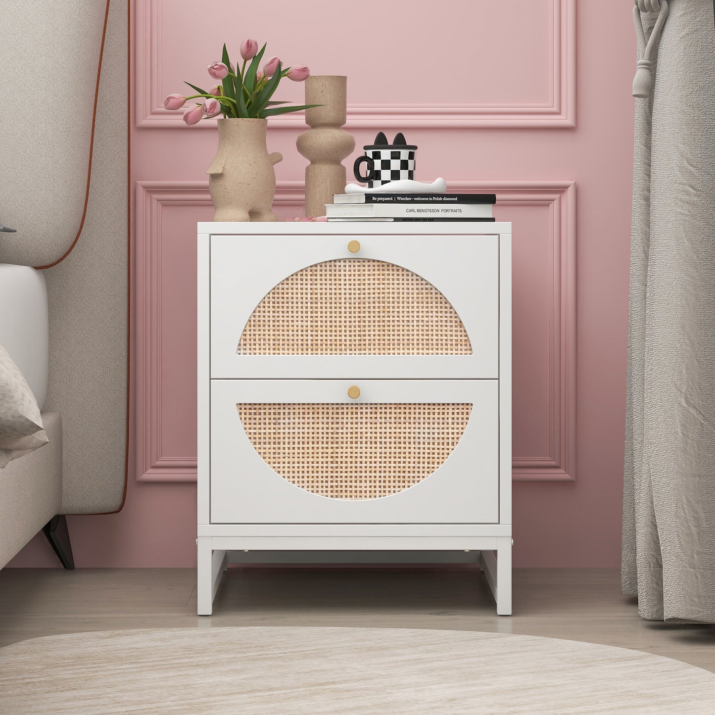 Versatile Bedside Table-Two Drawers, Semi-Circular Symmetry  Customizable