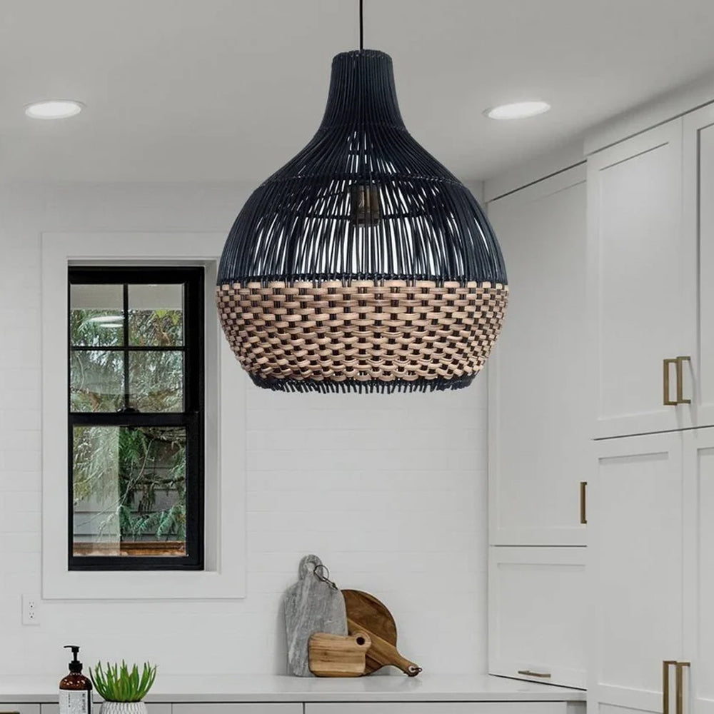 Salt Lake Handwoven Kitchen Island Black Rattan Pendant Light