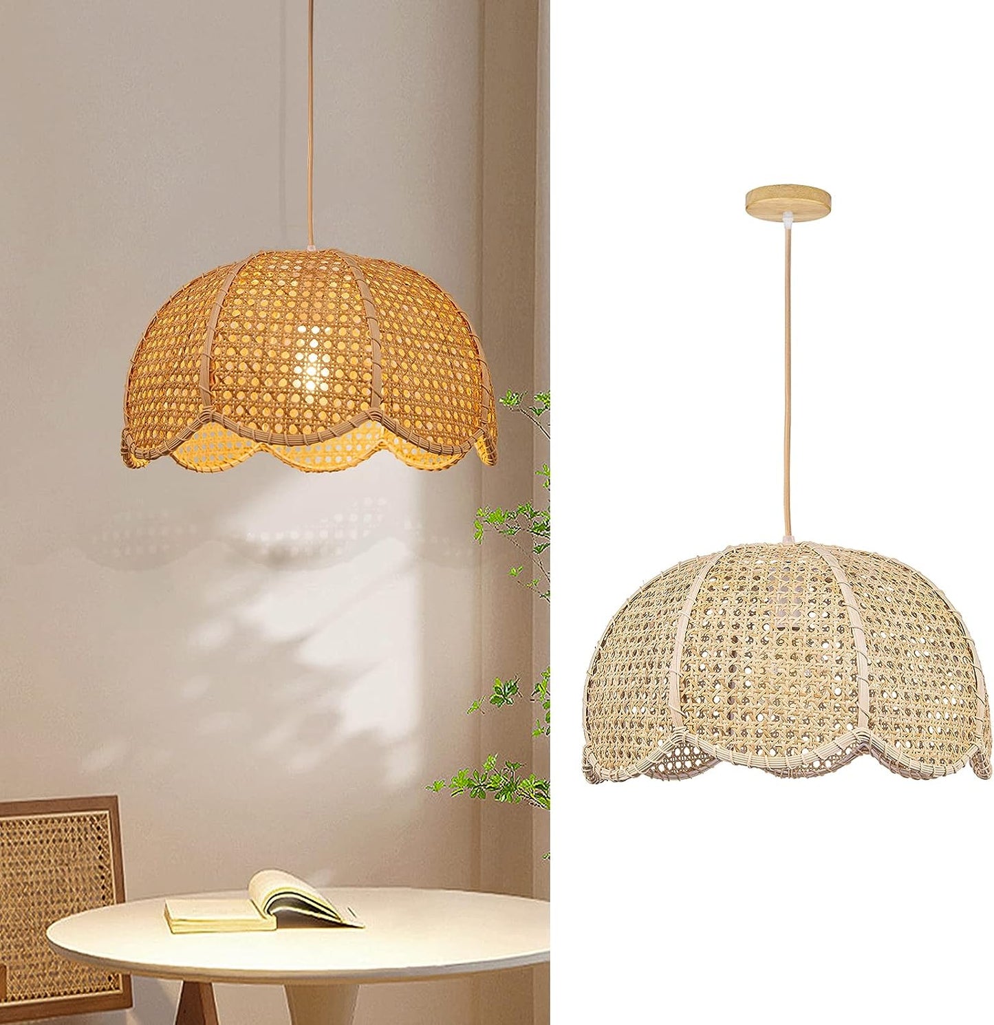 Handwoven Rattan Chandelier Flower Hollow Out Pendant Light