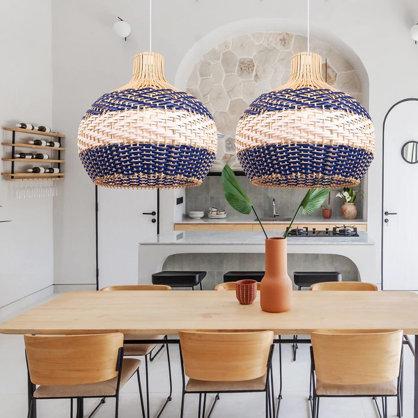 Kitchen Island Rattan Pendant Light Fixture DIY Wicker Lampshade