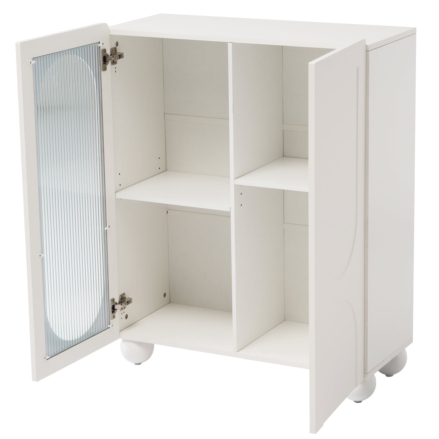 White Scania-Style Storage Cabinet,80cm, Multifunctional with Tempered Glass